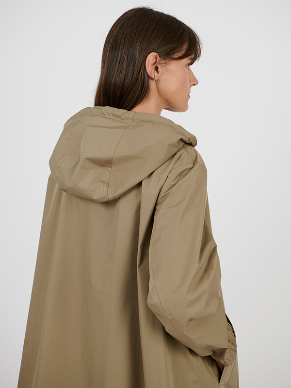 Yves Salomon Long Belted Waterproof Jacket in Mid Khaki