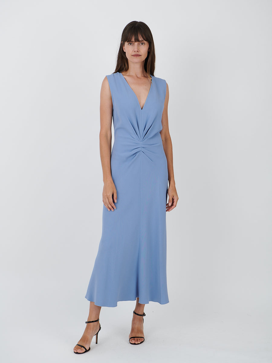 Victoria Beckham | Sleeveless Gathered Waist Midi Dress in Bluebell