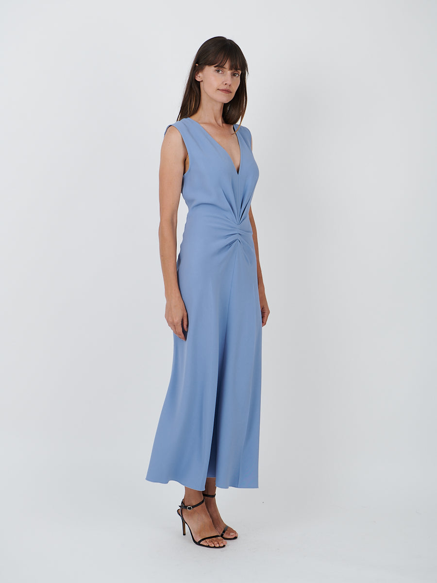 Victoria Beckham | Sleeveless Gathered Waist Midi Dress in Bluebell