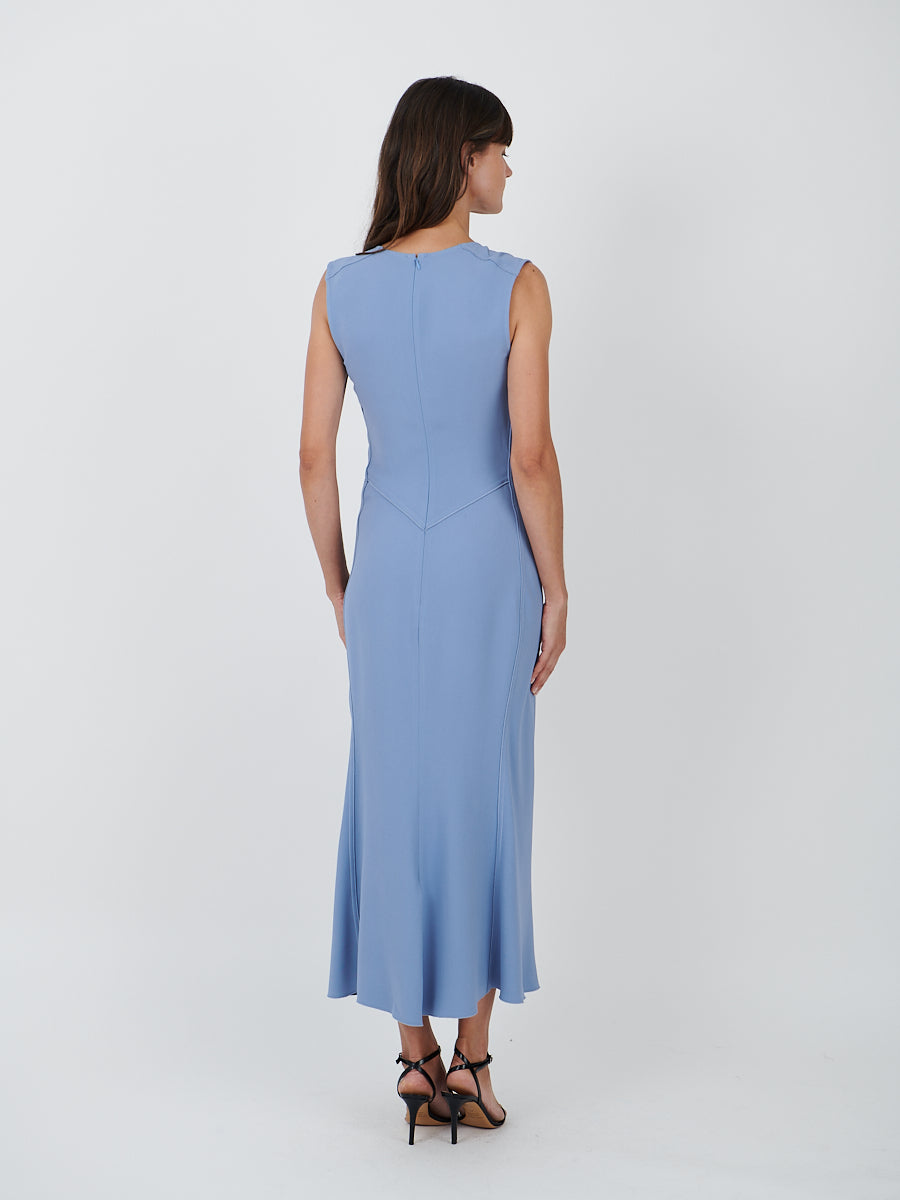 Sleeveless Gathered Waist Midi Dress in Bluebell