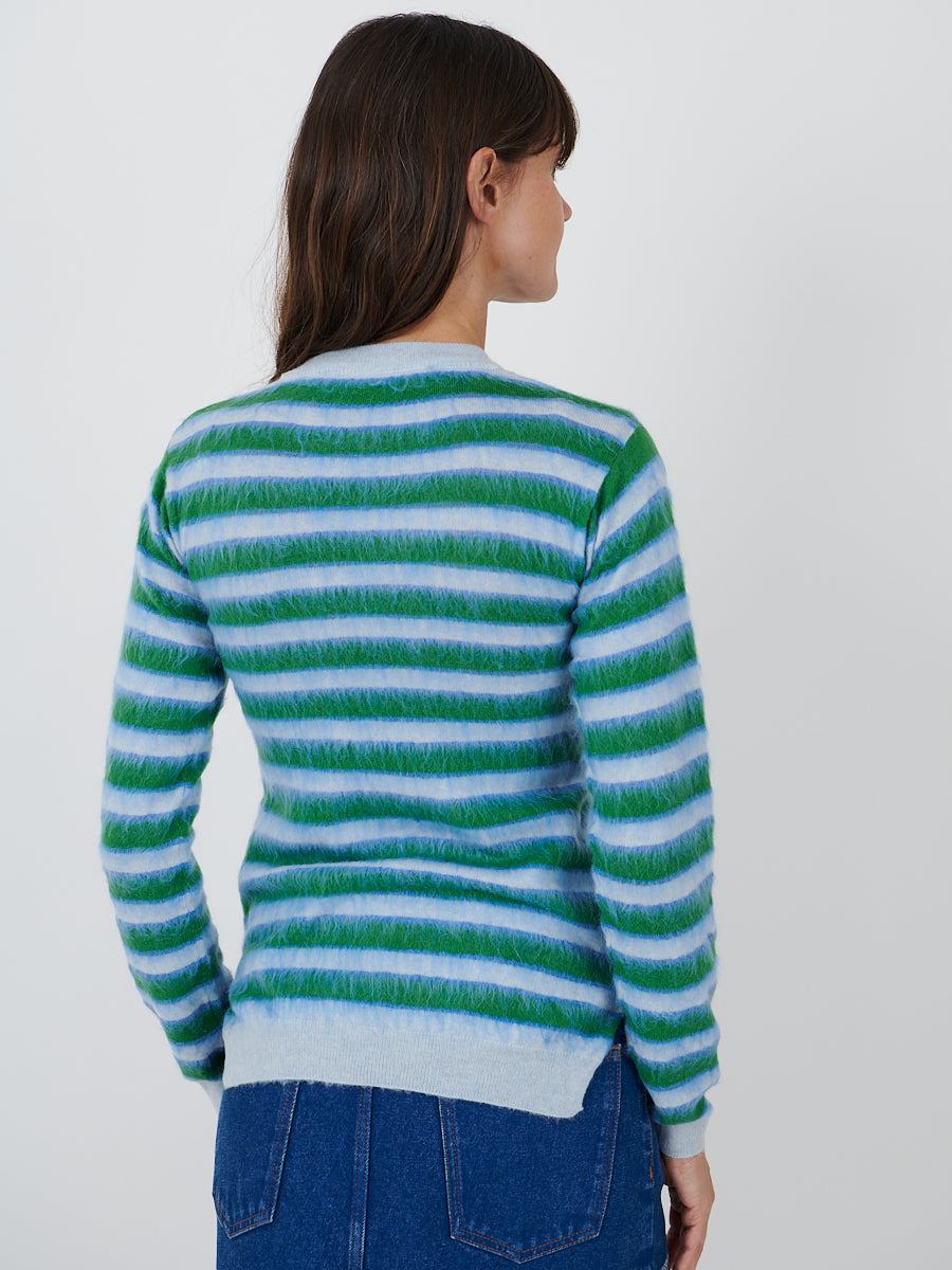 Round Neck Stripe Sweater in Light Blue