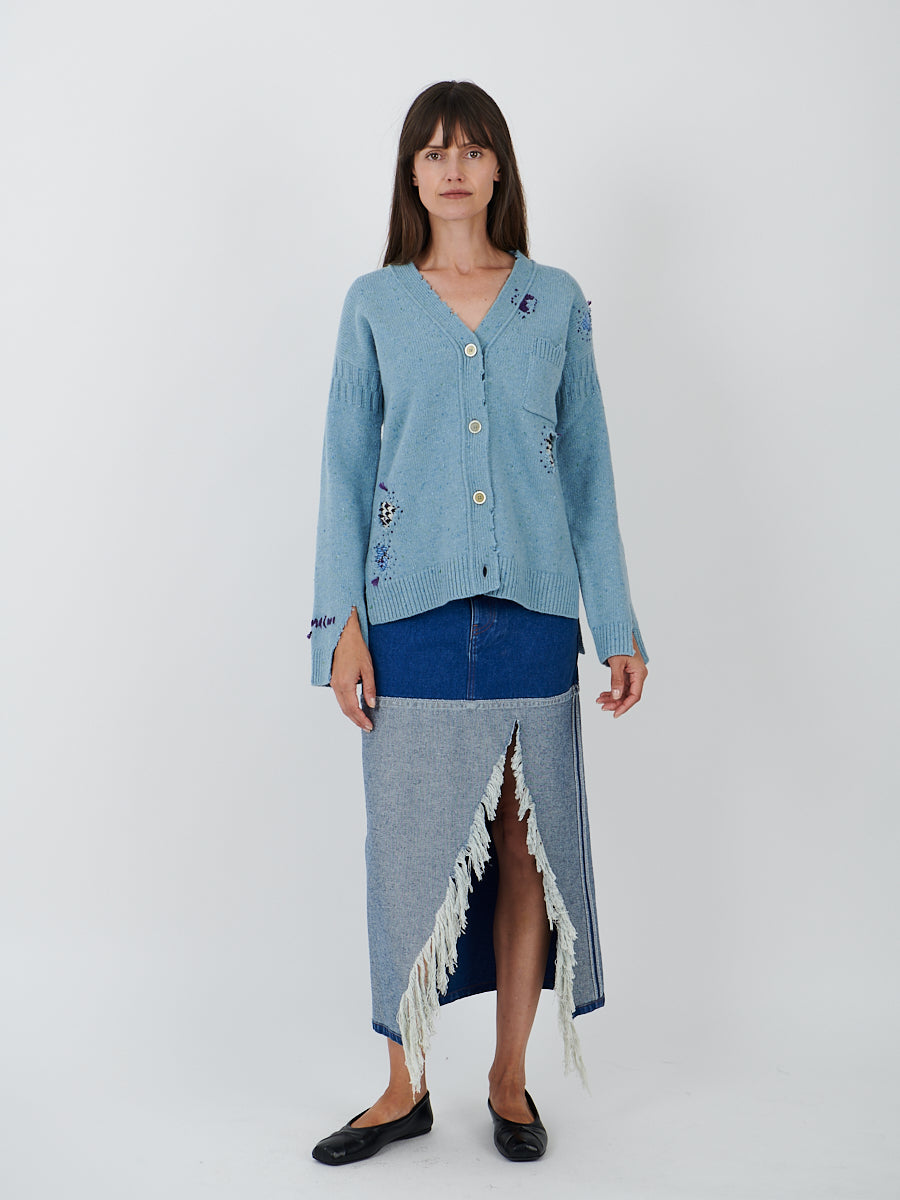 Marni | Distressed Cardigan in Smoke Blue