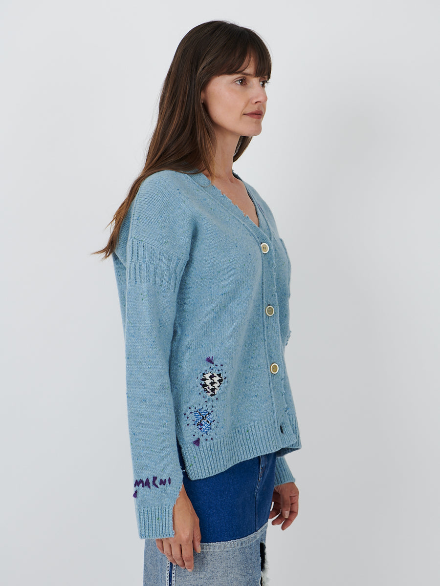 Marni | Distressed Cardigan in Smoke Blue