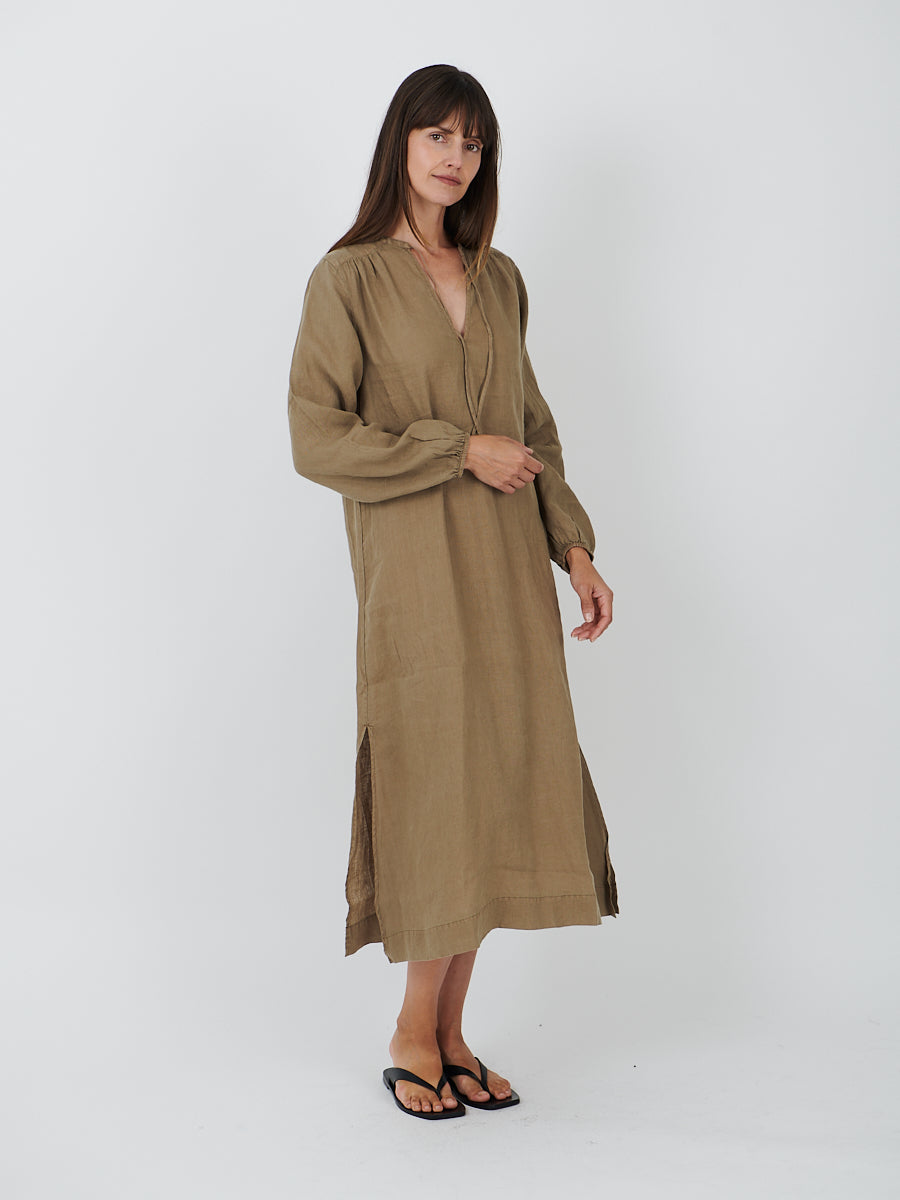 James Perse | Lightweight Linen Dress in Cashew Pigment