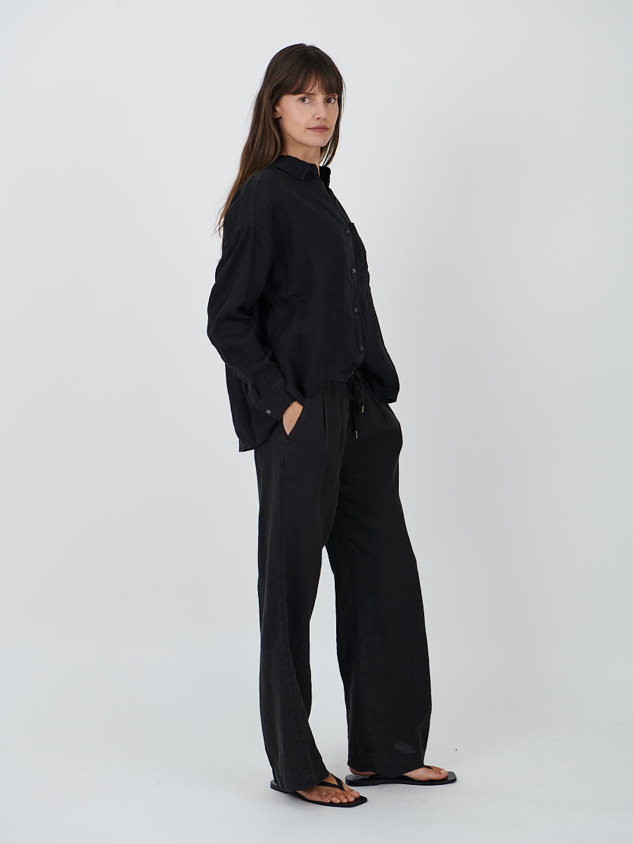 Wide Leg Linen Pant in Black