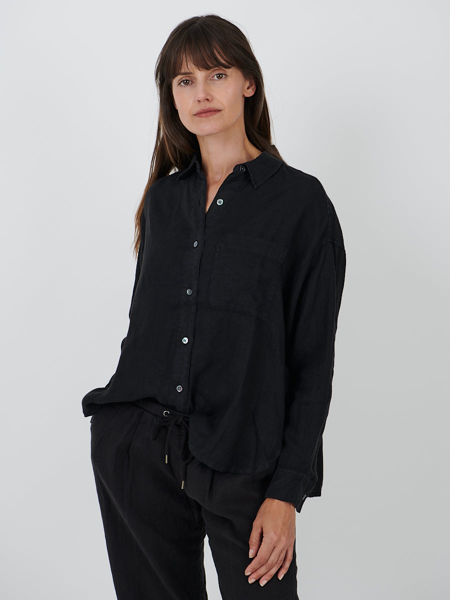 James Perse | Garmet Dyed Linen Shirt in Black