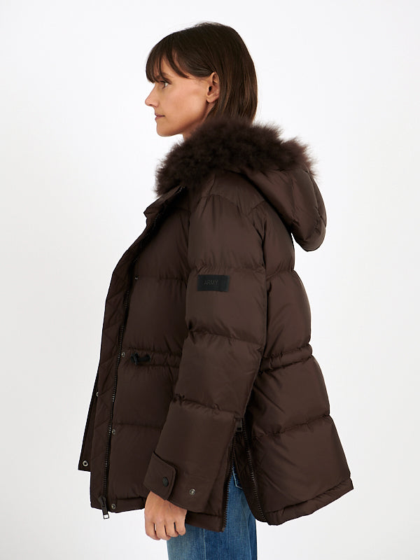 Yves Salomon | Down Coat with Trim in Mocha