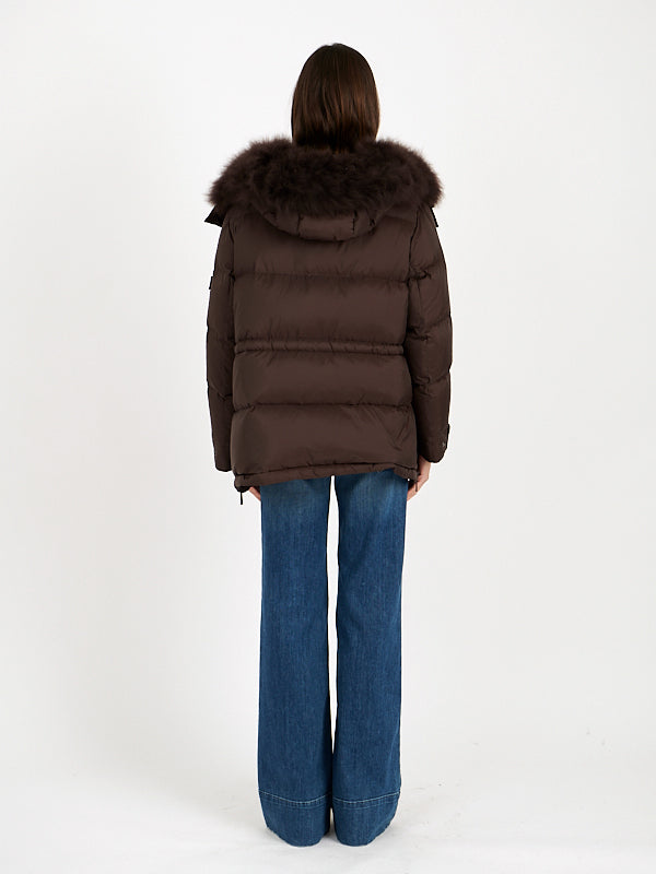 Yves Salomon | Down Coat with Trim in Mocha