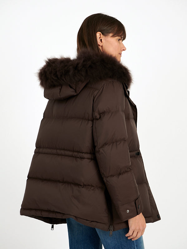 Yves Salomon | Down Coat with Trim in Mocha