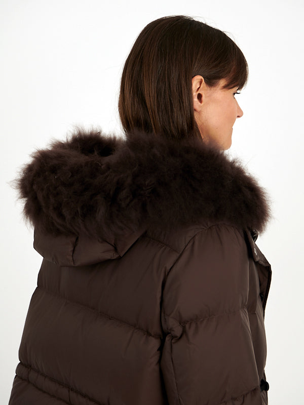 Yves Salomon | Down Coat with Trim in Mocha