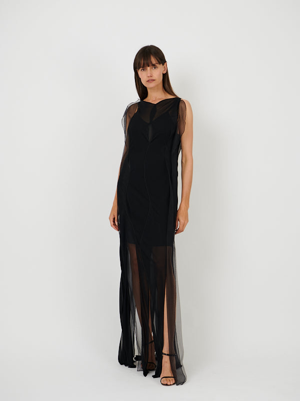 Victoria Beckham | Sheer Wave Panel Floorlength Dress in Black