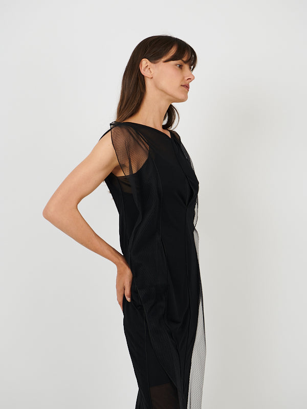 Victoria Beckham | Sheer Wave Panel Floorlength Dress in Black