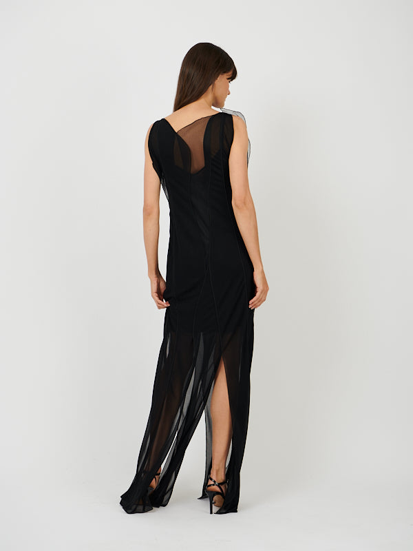 Victoria Beckham | Sheer Wave Panel Floorlength Dress in Black