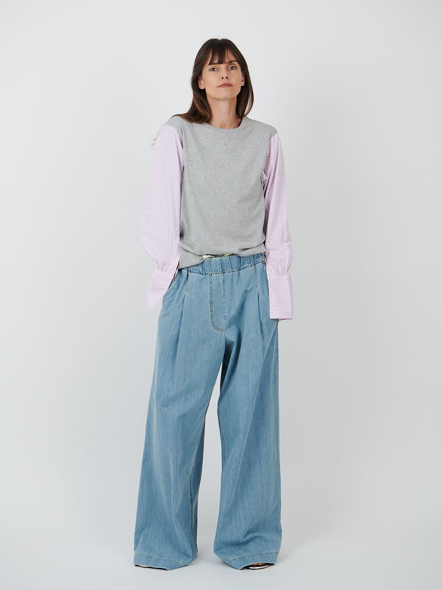 Dries Van Noten | Heos Contrast Sleeves T-Shirt in Grey Melange