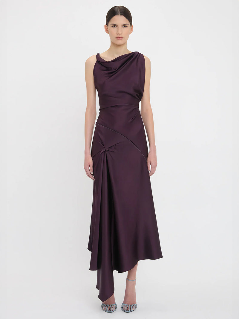 Victoria Beckham | Asymmetric Draped Midi Dress In Fig