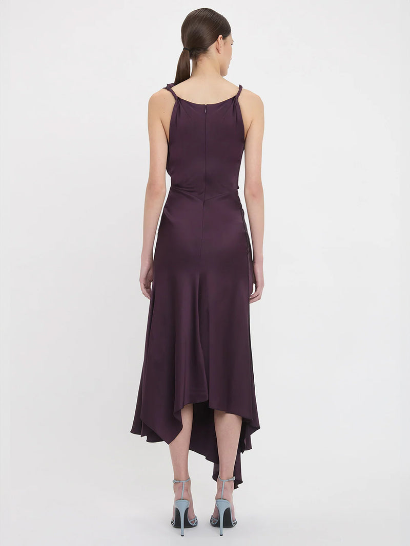 Asymmetric Draped Midi Dress In Fig