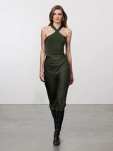 Anine Bing | Bar Silk Skirt in Dark Olive