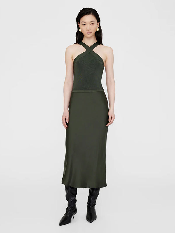 Anine Bing | Bar Silk Skirt in Dark Olive