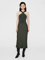 Anine Bing | Bar Silk Skirt in Dark Olive