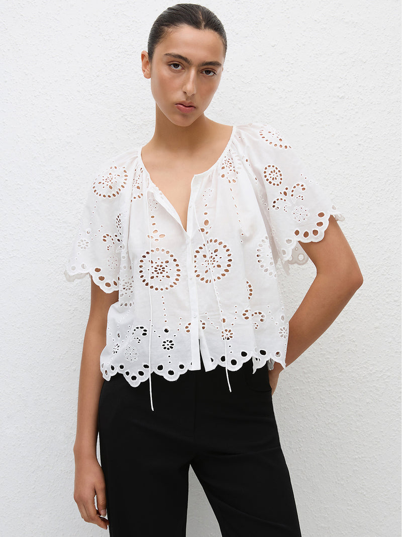 Matteau | Broderie Blouse in White