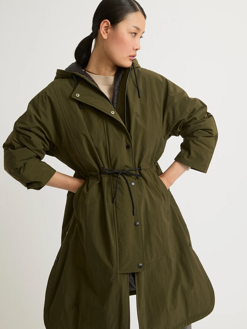 Yves Salomon | Cape Style Technical Coat in Army Green