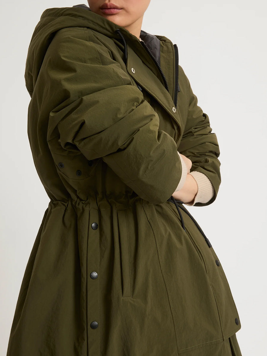 Cape Style Technical Coat in Army Green