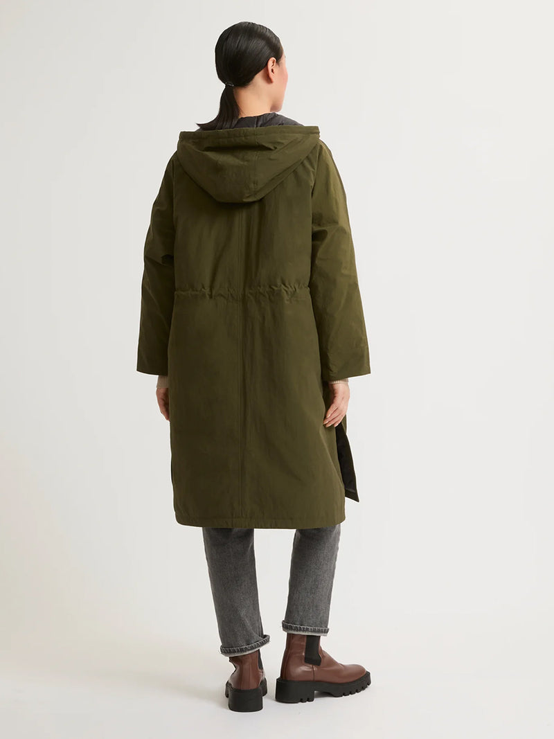 Cape Style Technical Coat in Army Green