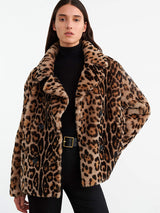 Nili Lotan | Cleophee DB Short Shearling Coat in Leopard Print