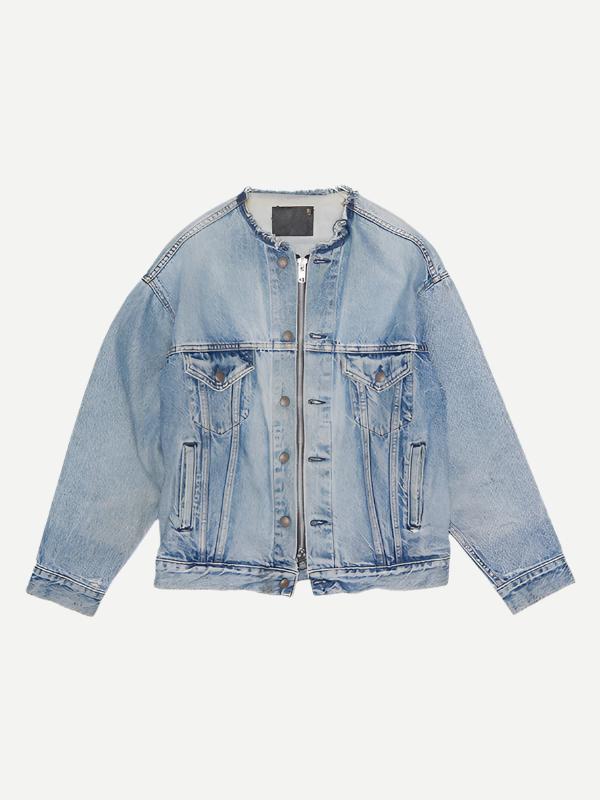 R13 | Collarless Trucker Jacket in Caxton Blue