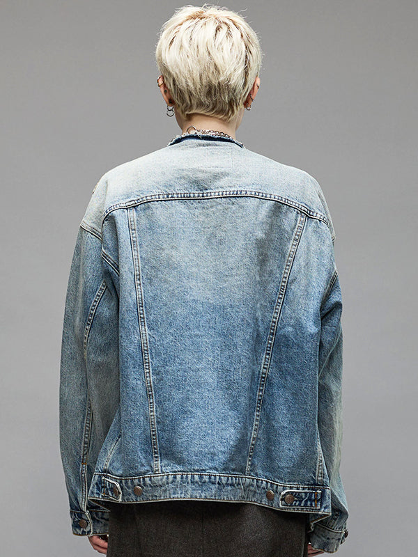 R13 | Collarless Trucker Jacket in Caxton Blue