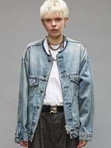 R13 | Collarless Trucker Jacket in Caxton Blue