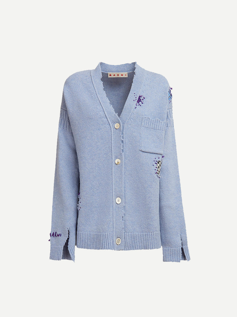 Marni | Distressed Cardigan in Smoke Blue