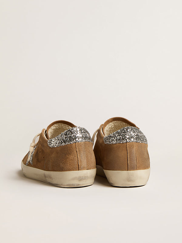 Distressed Suede Glitter Super Star in Tan