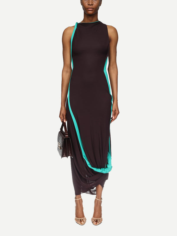 Victoria Beckham | Double Layer Jersey Dress in Ebony/Peacock