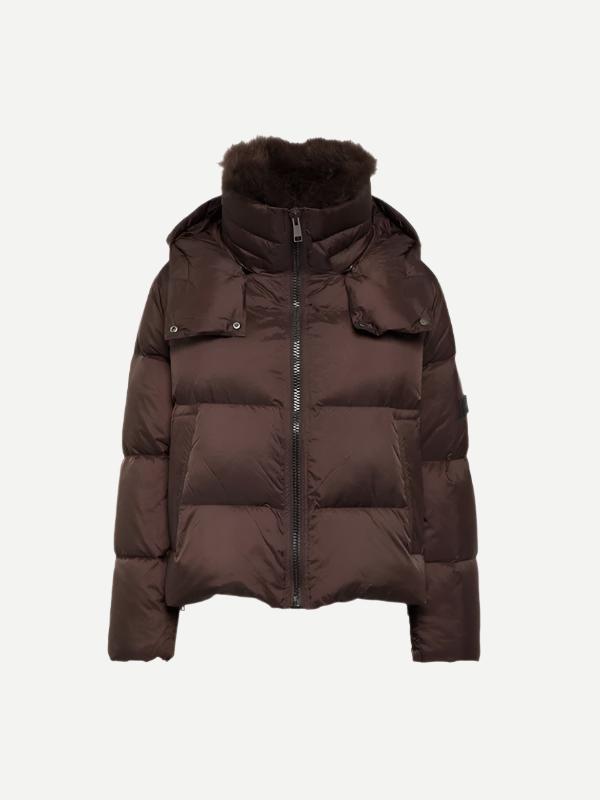 Yves Salomon | Down Coat with Trim in Mocha