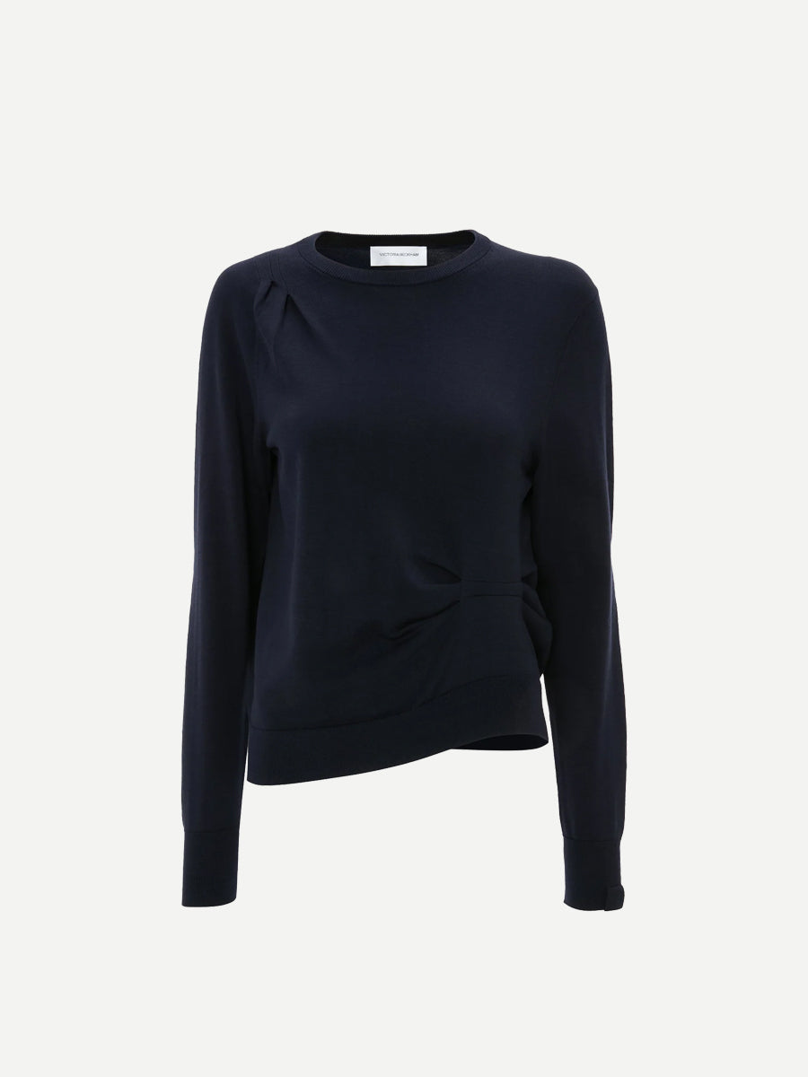 Victoria Beckham | Draped Pleat Detail Crew Neck Top In Navy