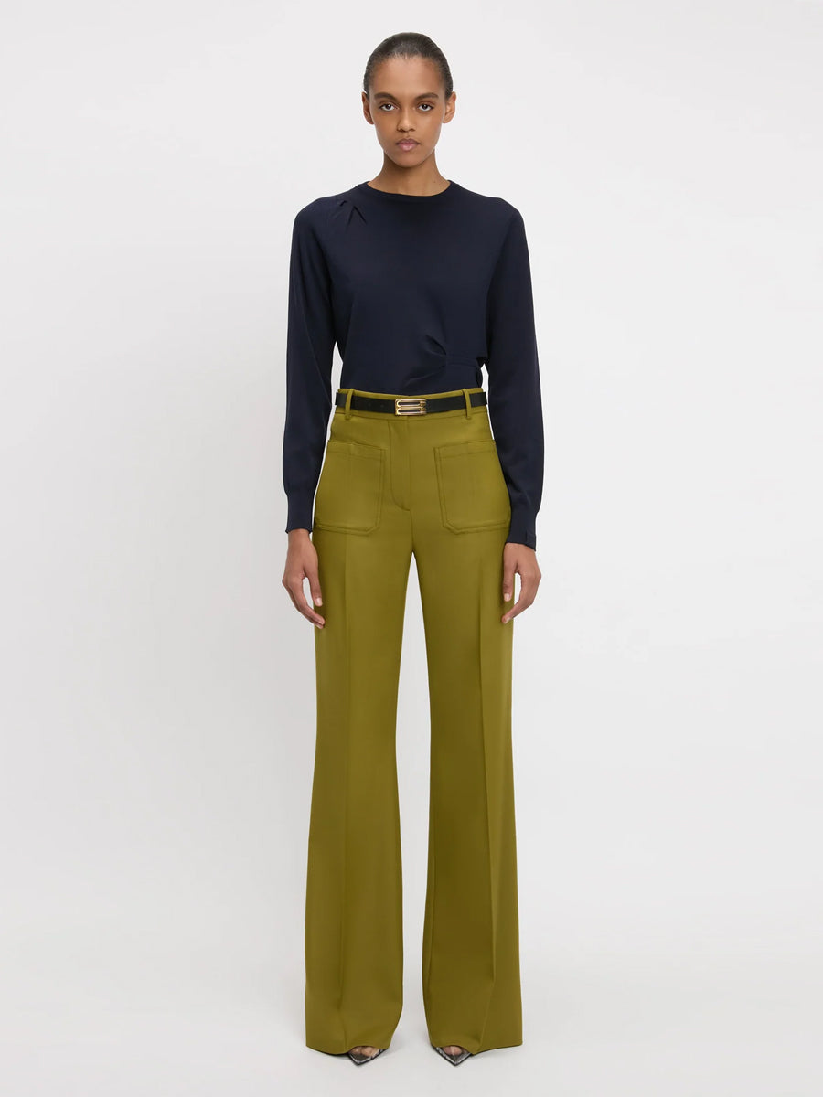 Victoria Beckham | Draped Pleat Detail Crew Neck Top In Navy