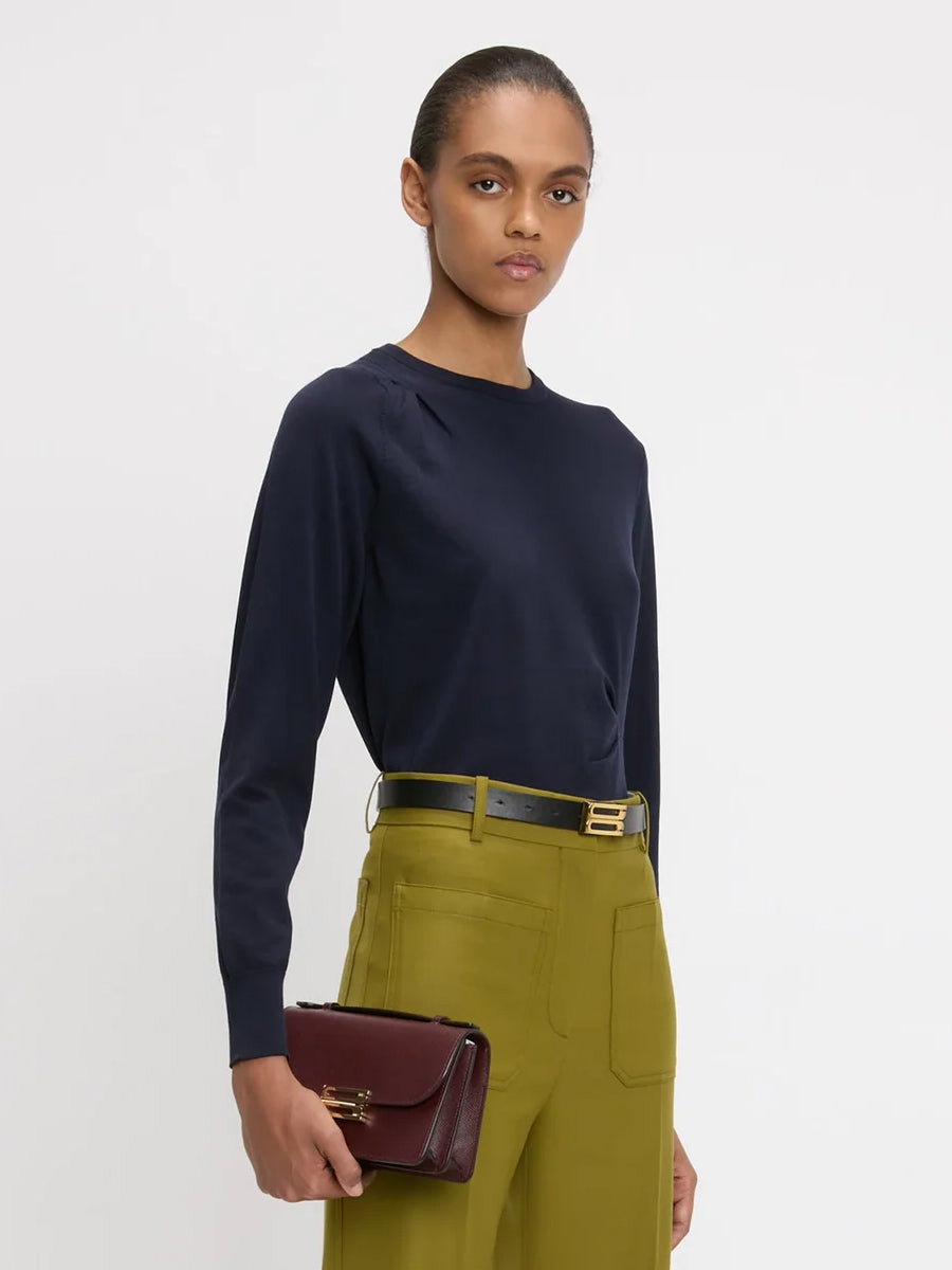 Victoria Beckham | Draped Pleat Detail Crew Neck Top In Navy