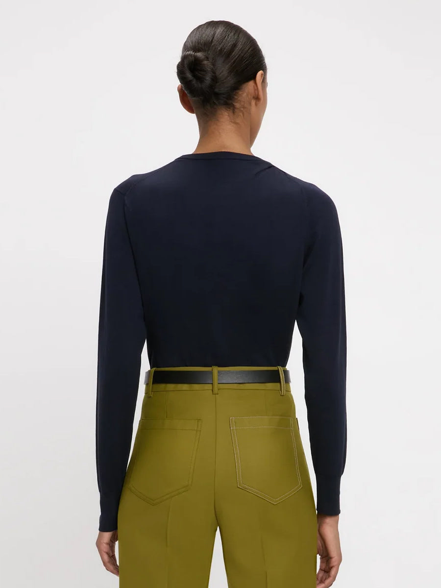 Victoria Beckham | Draped Pleat Detail Crew Neck Top In Navy