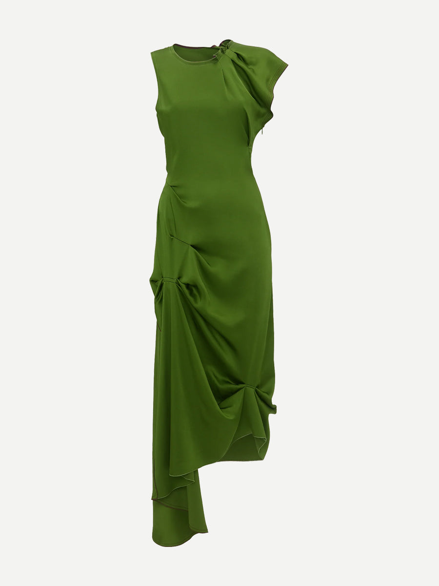 Victoria Beckham | Draped Tuck Detail Midi Dress in Algae