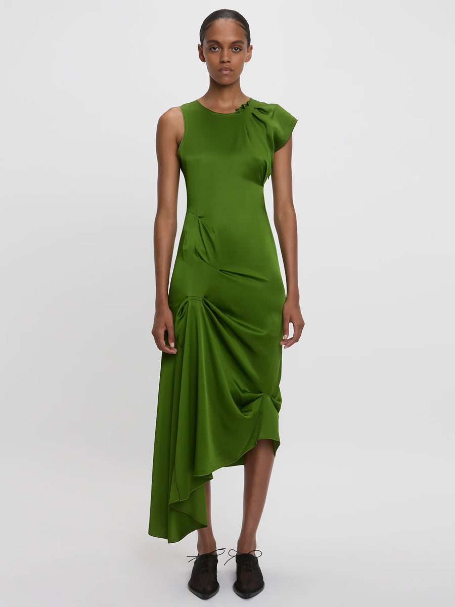 Victoria Beckham | Draped Tuck Detail Midi Dress in Algae