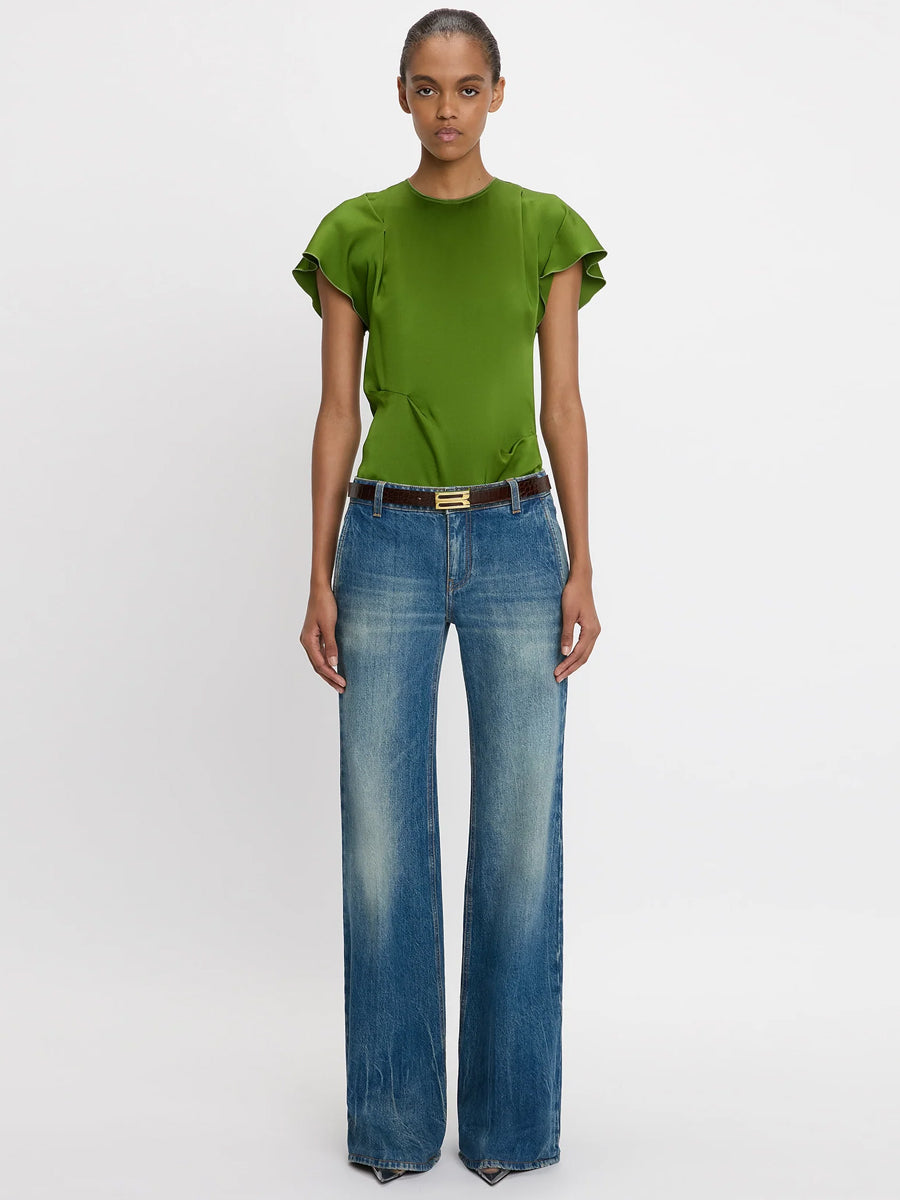 Victoria Beckham Draped Pleat Detail Top in Algae