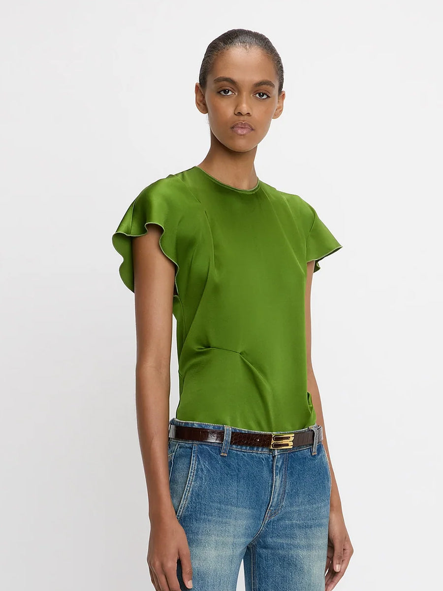 Victoria Beckham Draped Pleat Detail Top in Algae