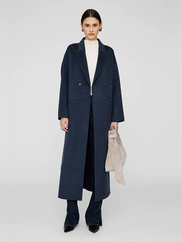 Anine Bing Dylan Maxi Coat in Navy