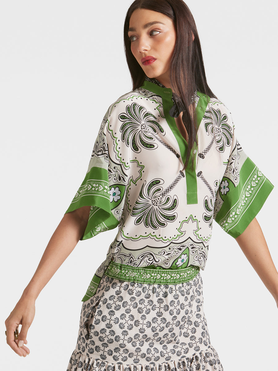 La DoubleJ | Estelle Blouse in Mirage Placee Green