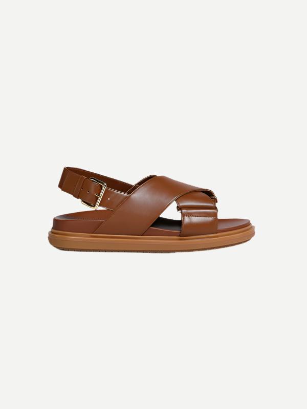 Marni | Leather Fusbett Sandal In Gold/Brown