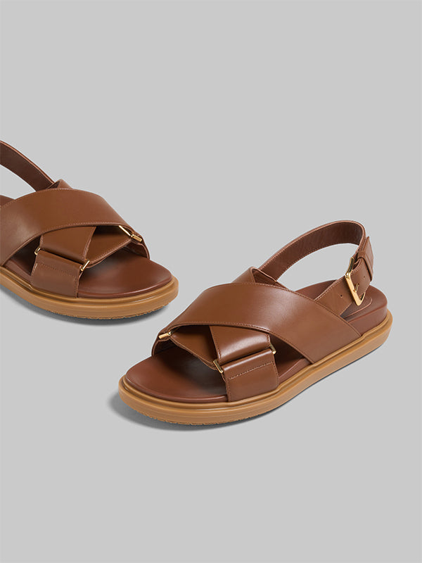 Marni | Leather Fusbett Sandal In Gold/Brown