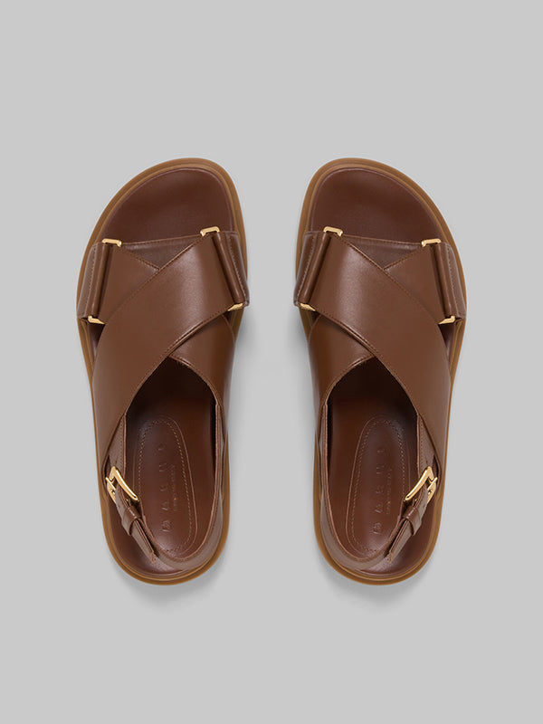 Marni | Leather Fusbett Sandal In Gold/Brown