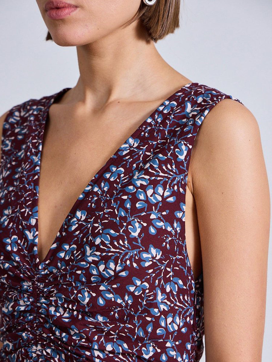 Apiece Apart | Fatima Ruched Tank Dress in Mira Floral Wine Tasting