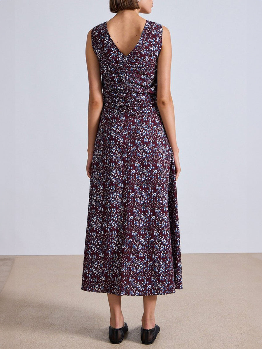 Fatima Ruched Tank Dress in Mira Floral Wine Tasting